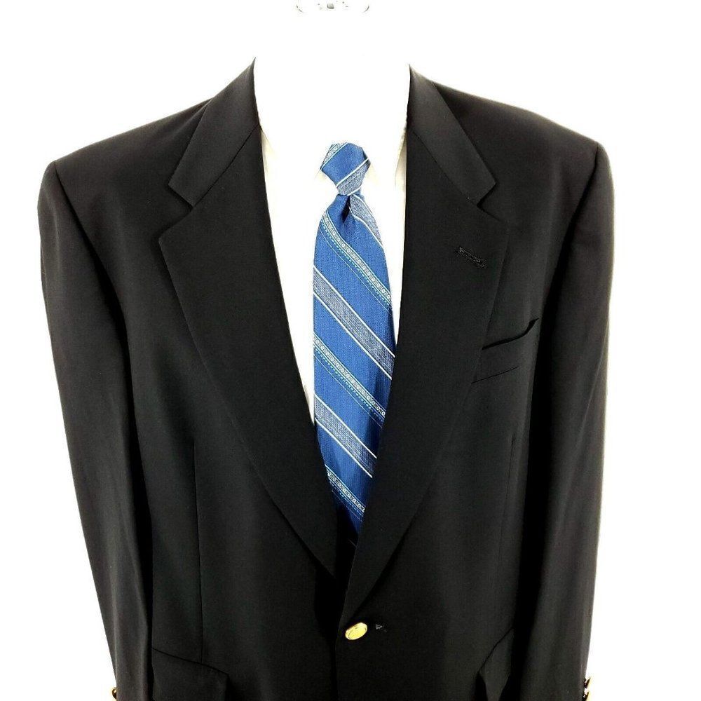Hart Schaffner Marx Gold Trumpeter Nordstrom Wool 2 Gold Button Blazer 42L Black